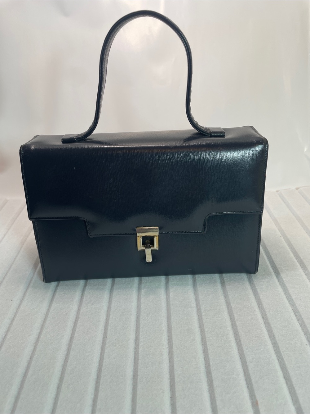 Vintage Classic Top-Handle Black Genuine Leather Handbag